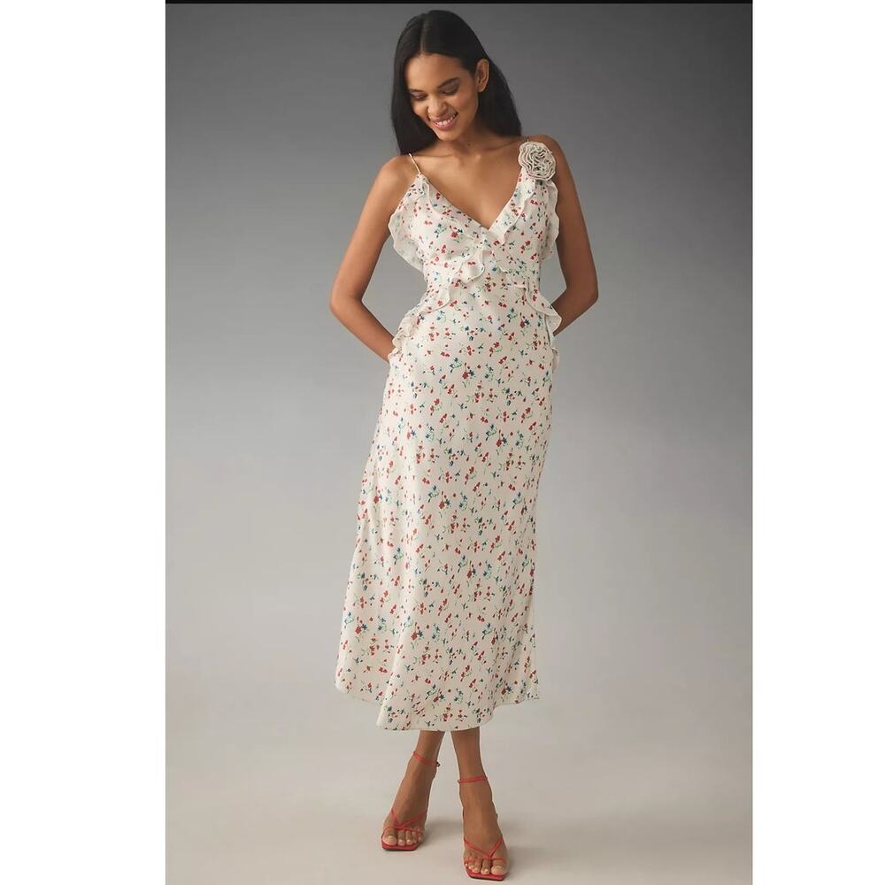 NWT Anthropologie Bardot Olea Sleeveless Ruffle Midi Dress $148 SIZE 8